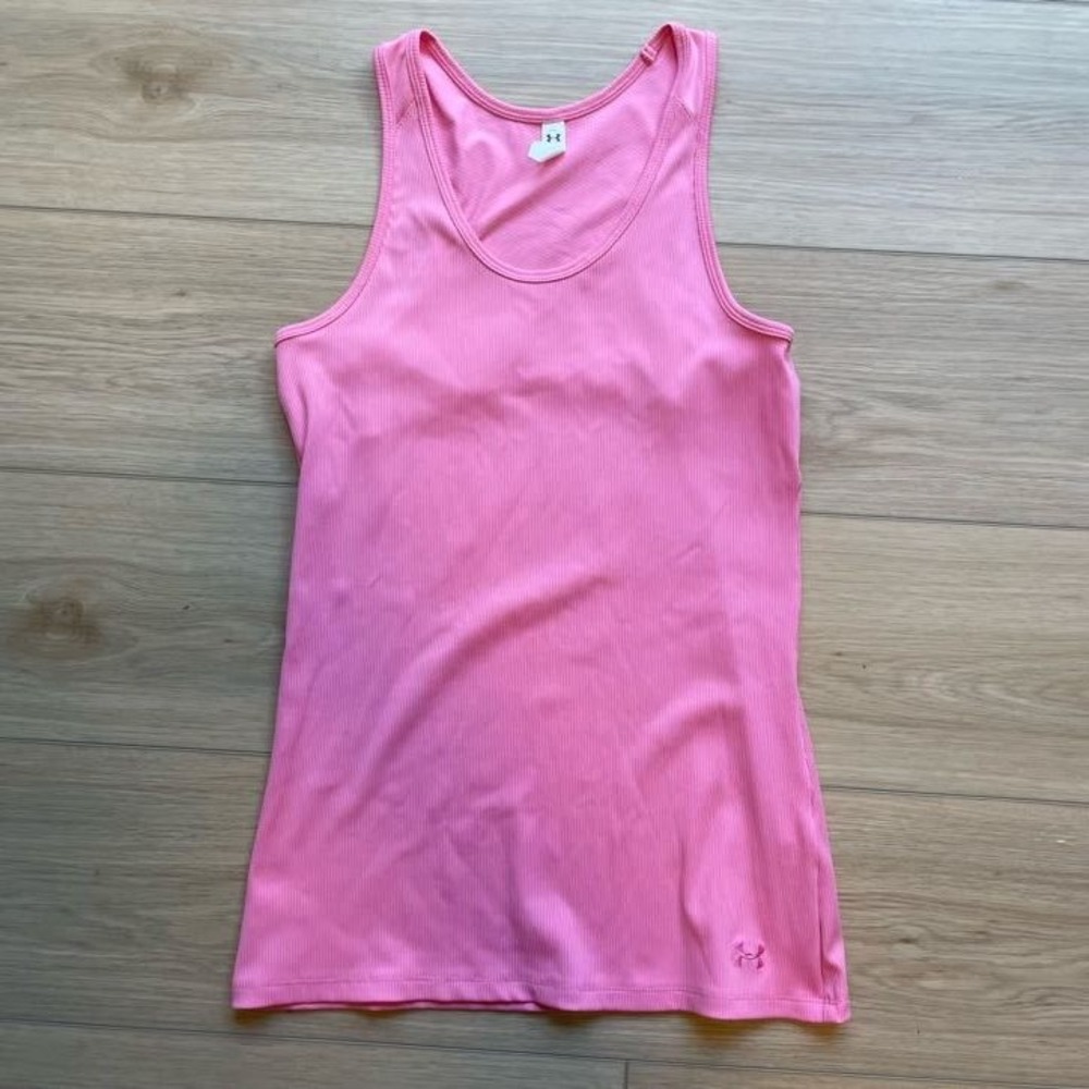 Under Armour HeatGear Pink Ribbed Mesh Racerback Tank Top Womens Large LG G G